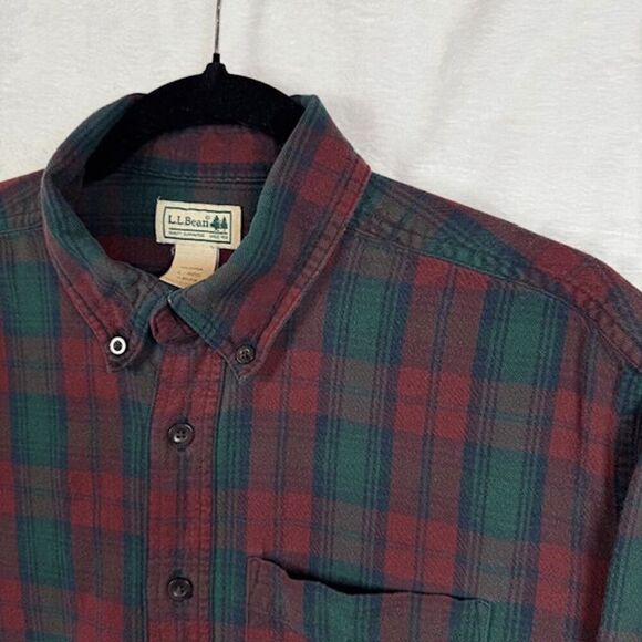 L.L. Bean Scotch Plaid Flannel Buchanan Traditional Red Green Blue Size Large - Picture 2 of 9